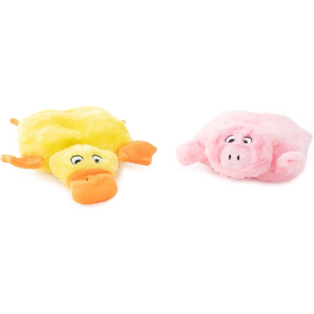 ZippyPaws Skinny Peltz No Stuffing Squeaky Plush Dog Toy Set Duck and Pig 2-Pack